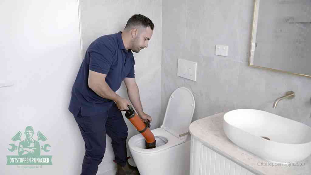 Een wc wordt met een handmatige ontstopper losgepompt, een verstopt toilet zelf ontstoppen met huismiddelen in Pijnacker